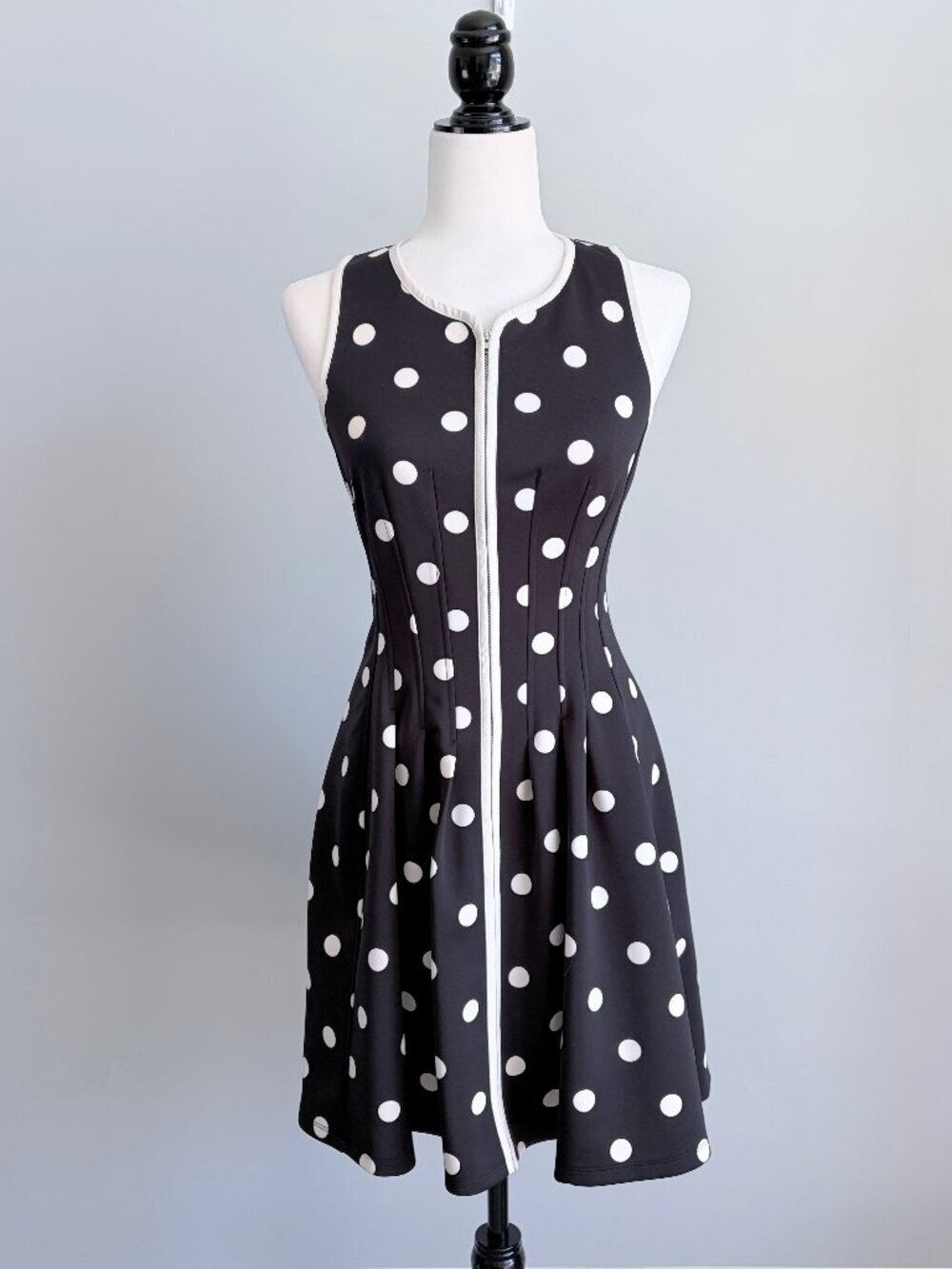Betsey Johnson Polka Dot Dress Retro Pin Up Fit N Flare Front Zip Size 4